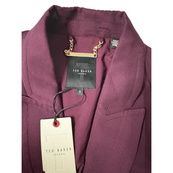 Ted Baker Blazer Women XL Size 5 Purple Wine Red Kclara‎ Relax Fit Patch Jacket - Picture 4 of 10